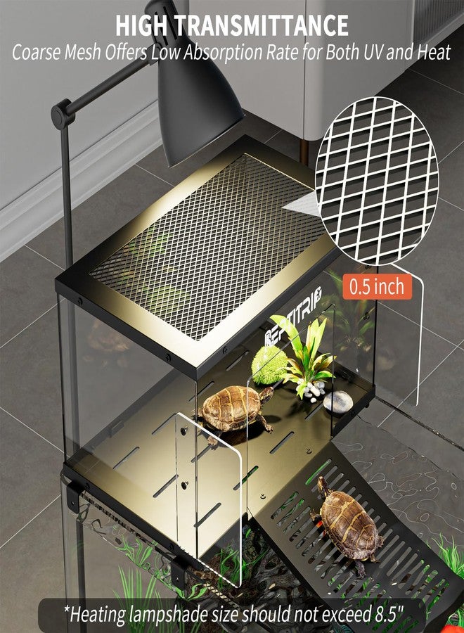 منصة وحوض لتشمس السلاحف - منحدر من الفولاذ المقاوم للصدأ، سطح مانع للانزلاق - يناسب أحواض السمك بعرض 10-13 بوصة - Image 3